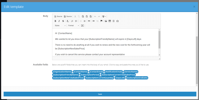 Email template tags